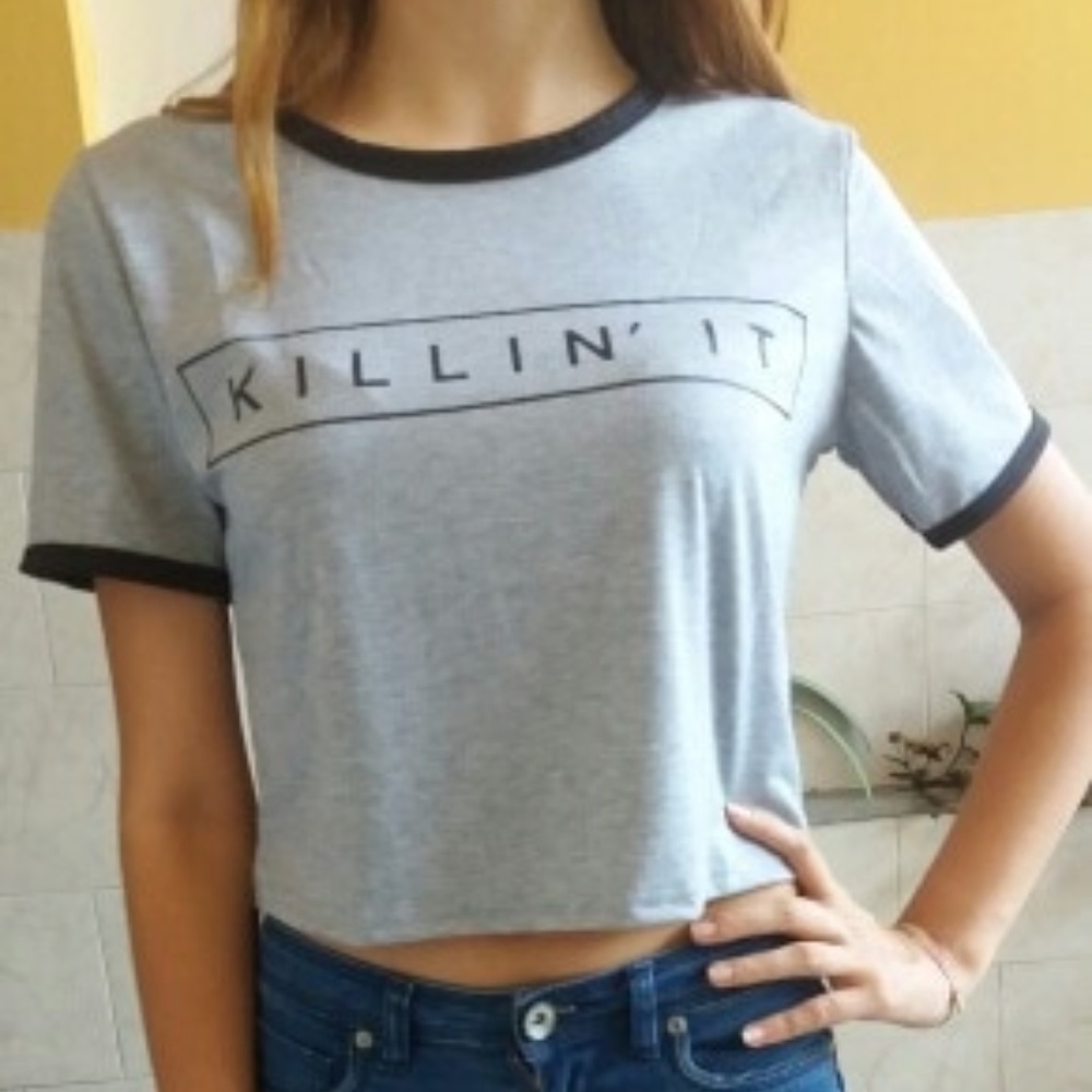 Killin' It CroppedT Shirt  Gray w/ Black Details